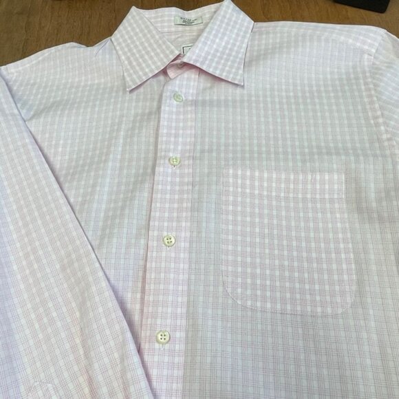 Peter Millar Men's Shirt - Pink and White Check Plaid - Size M (15.5) - STAINS - Picture 3 of 13